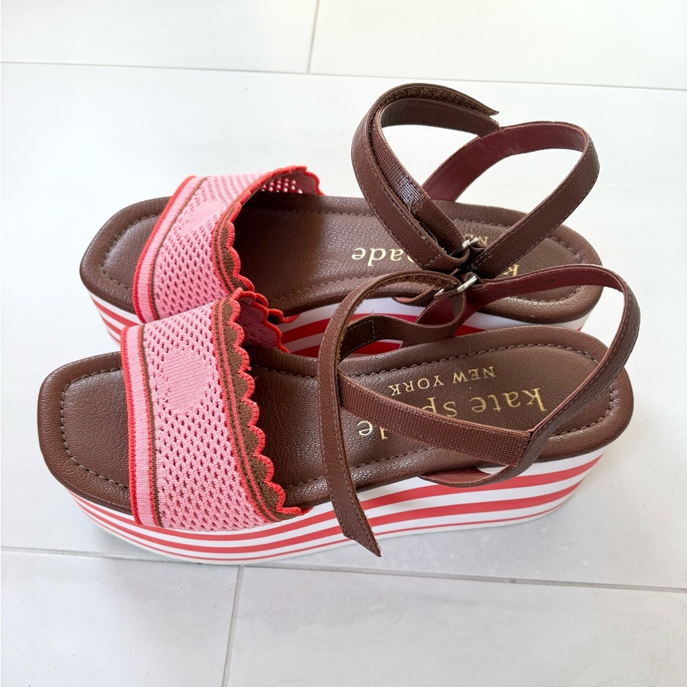Kate Spade Orange Striped Platform Sandals Size 8 Womens